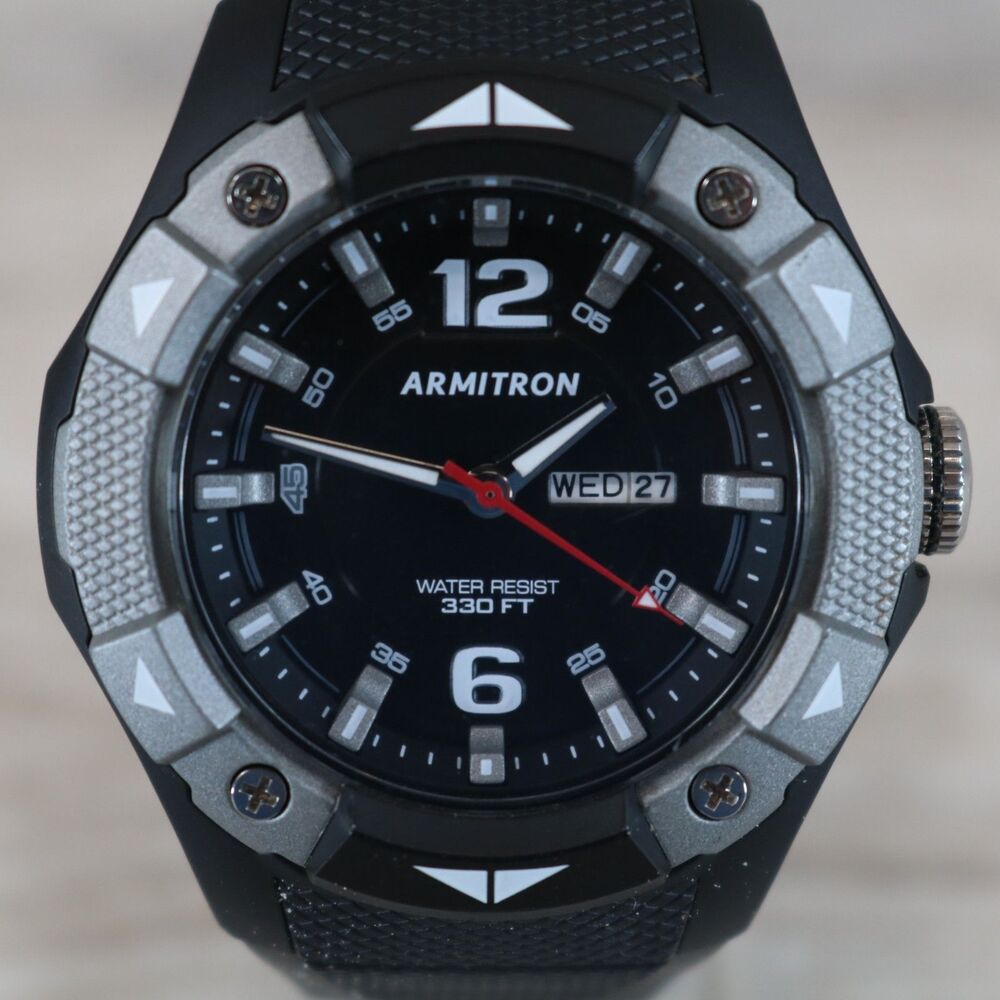 Armitron Men's Sport Watch – Pre-Owned, New Battery, Round, Black/Silver